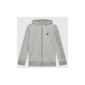 Adidas Junior B Lin Fz Hd Felpa Zip Capp Cotone Garzato Gri Mel Junior Bimbo