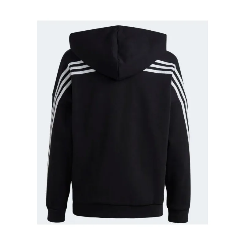 Adidas Junior U Fi 3S Fz Hd Felpa Zip Capp Nera 3S Bianche Junior Bimbo