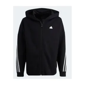 Adidas Junior U Fi 3S Fz Hd Felpa Zip Capp Nera 3S Bianche Junior Bimbo