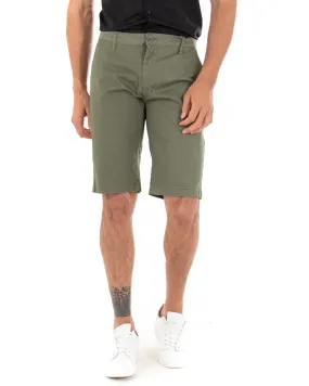 Bermuda Pantaloncino Uomo Corto Tinta Unita Verde Militare Classico Tasca America Cotone Casual GIOSAL-PC1723A