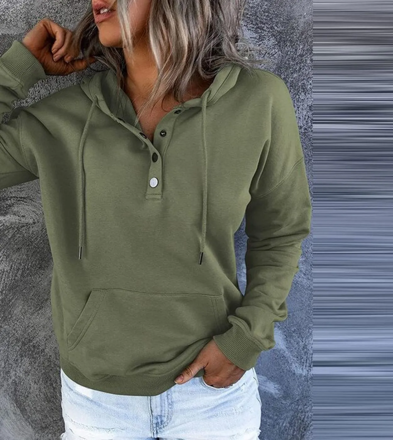 Casual Hoodies Women Loose Pullover Tops Button Down Long Sleeve Sweatshirts Streetwear Oversize Hoodies Warm Pocket Swe