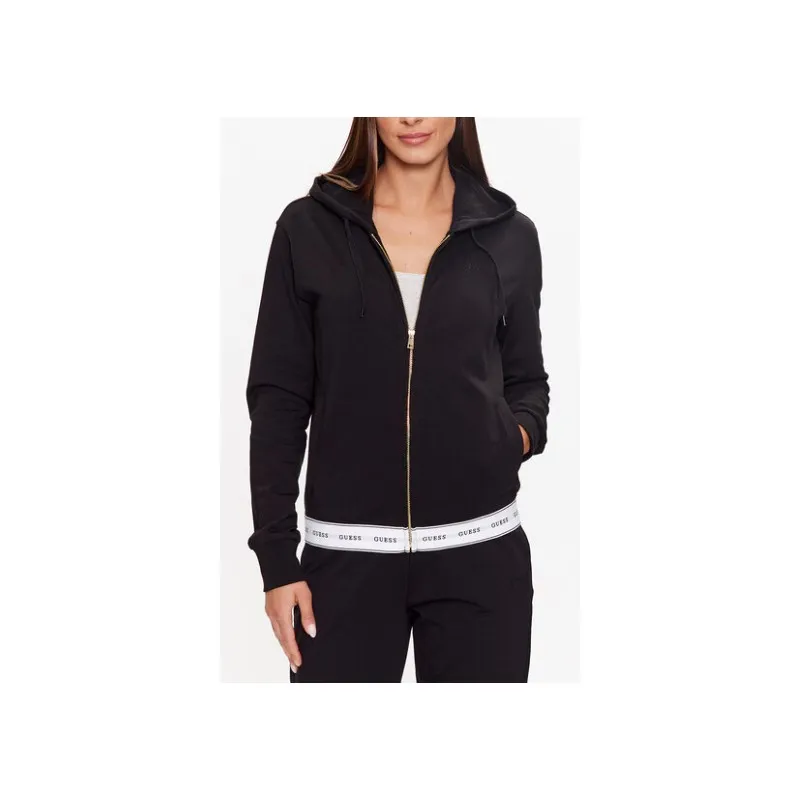 Guess Carrie Zip Hoodie Felpa Zip Capp Bordo Elast Parlato Nera Donna