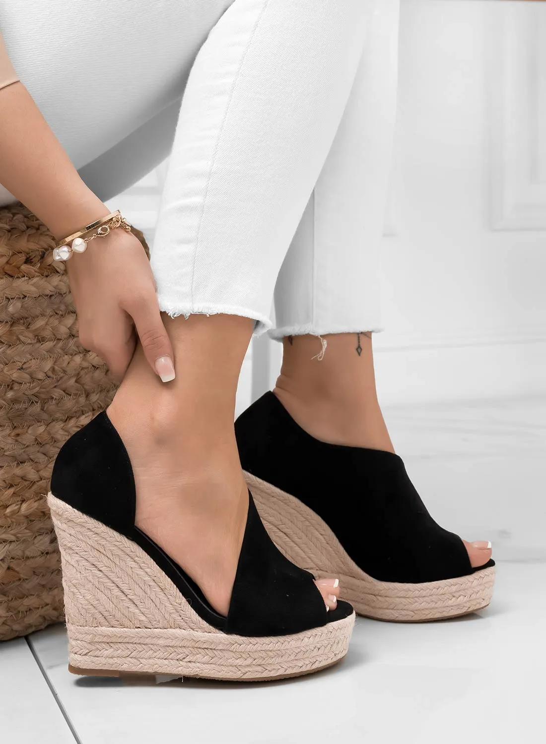 JOLIE - Espadrilles nere con zeppa in corda