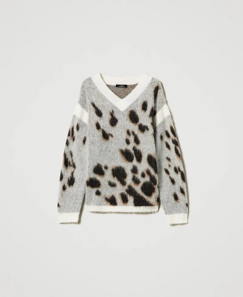 Maglia jacquard animalier in misto lana