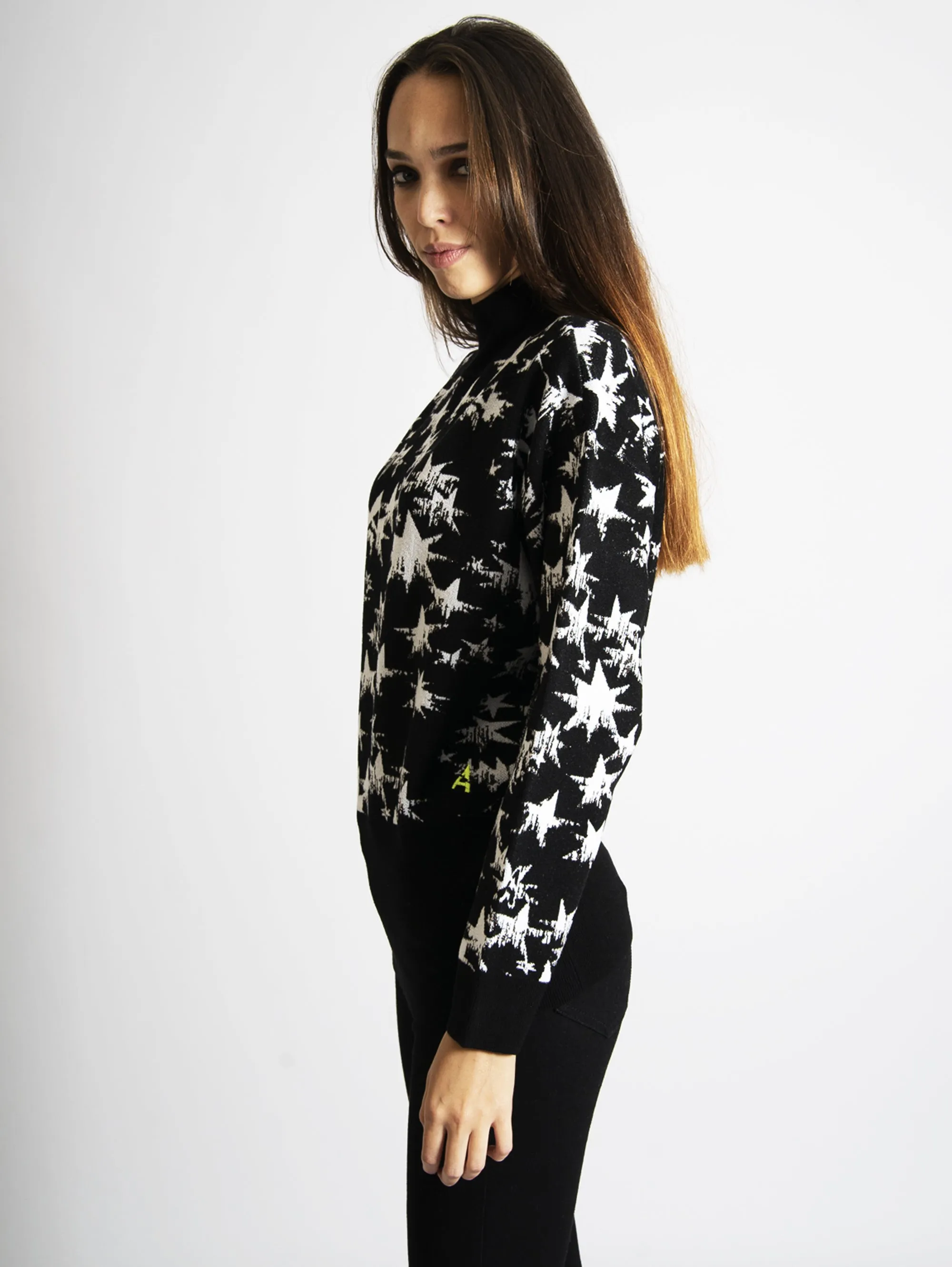 Maglia Jacquard con Stelle Nero/Madreperla