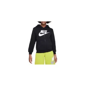 Nike Junior K Nsw Club Flc Hd Fz Ls Hbr Blk/Wht Felpa Zip Capp Nera Junior