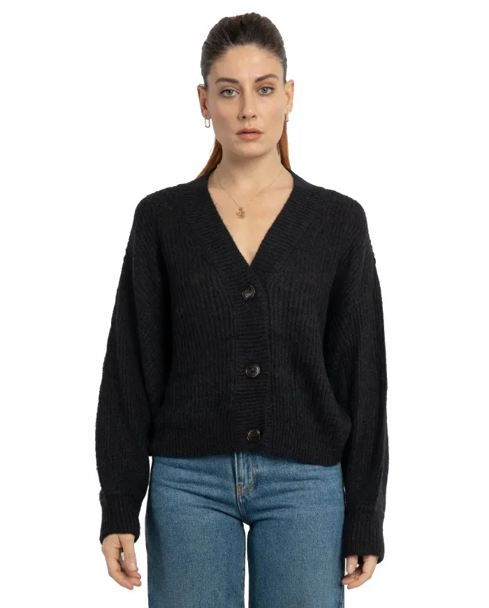 PINKO Cardigan Donna 1G1868 A093 GASSOSA A-EE Filato misto alpaca a coste inglese Z99 BLACK