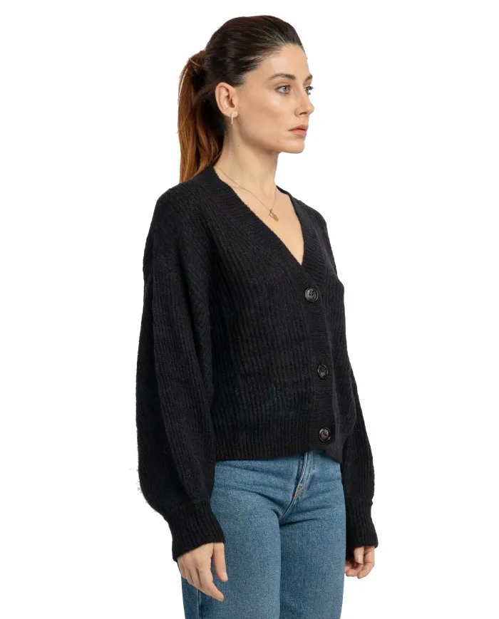 PINKO Cardigan Donna 1G1868 A093 GASSOSA A-EE Filato misto alpaca a coste inglese Z99 BLACK