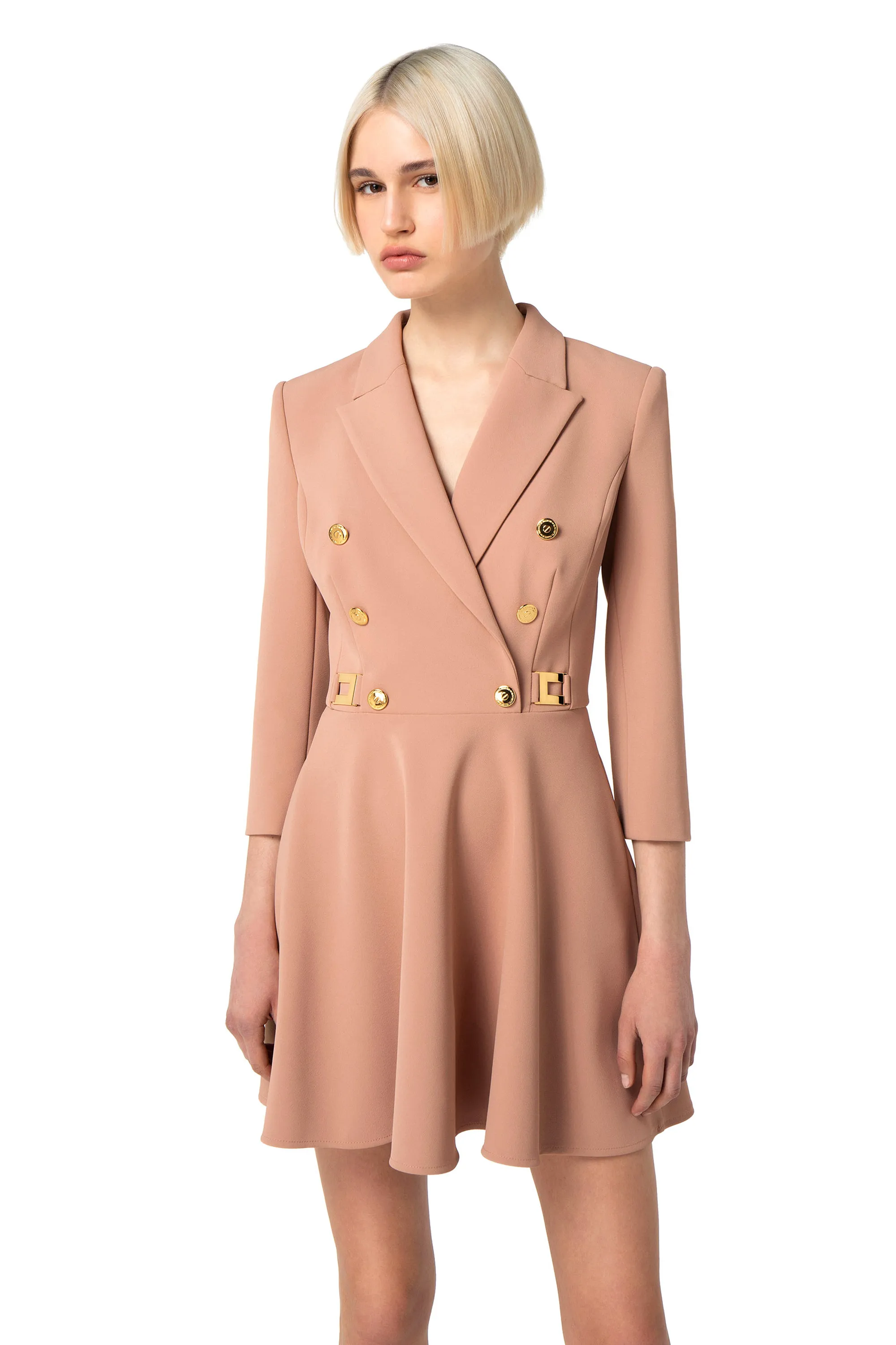 Robe-manteau in doppio crêpe con gonna godet