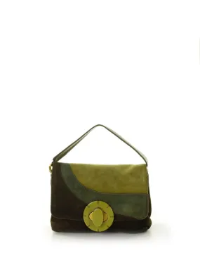 Shoulder bag in green brown suede and resin Lock