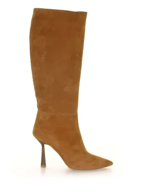 Suede boot with wooden heel